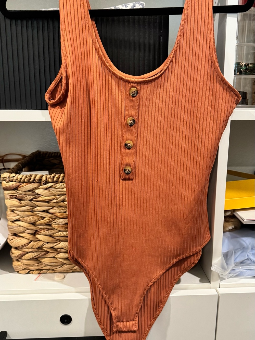 H&M Rust Ribbed Button-Front Bodysuit